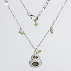 925 Sterling Silver Peridot Calabash Chain Necklace
