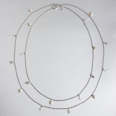 925 Sterling Silver Cubic Zirconia Star And Moon Chain Necklace