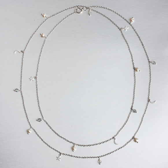 925 Sterling Silver Cubic Zirconia Star And Moon Chain Necklace