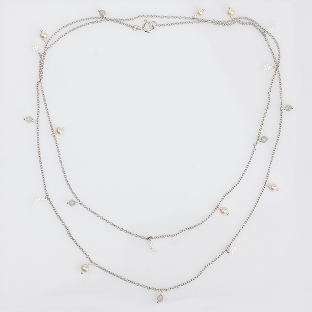 925 Sterling Silver Cubic Zirconia Star And Moon Chain Necklace