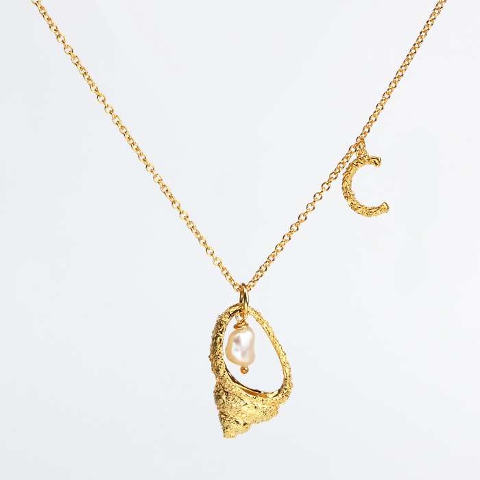 925 Sterling Silver Baroque Pearl Hammer Sea Snail Necklace