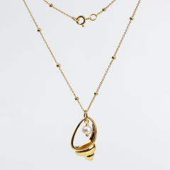 925 Sterling Silver Freshwater Pearl Shiny Sea Snail Necklace