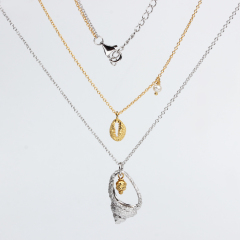 925 Sterling Silver Pearl Shell And Sea Snail Two-Layer Necklace