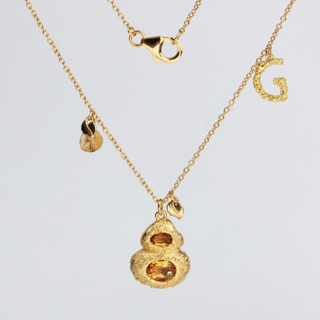925 Sterling Silver Citrine Calabash Chain Necklace