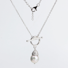 925 Sterling Silver Freshwater Pearl Toggle Chain Necklace