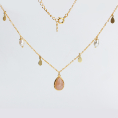 925 Sterling Silver Freshwater Pearl Pear Coin Chain Necklace