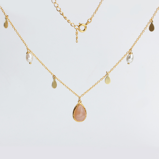 925 Sterling Silver Freshwater Pearl Pear Coin Chain Necklace