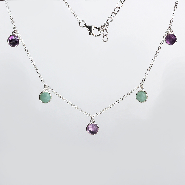 925 Sterling Silver Gemstone Charm Necklace