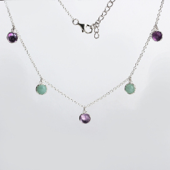 925 Sterling Silver Gemstone Charm Necklace