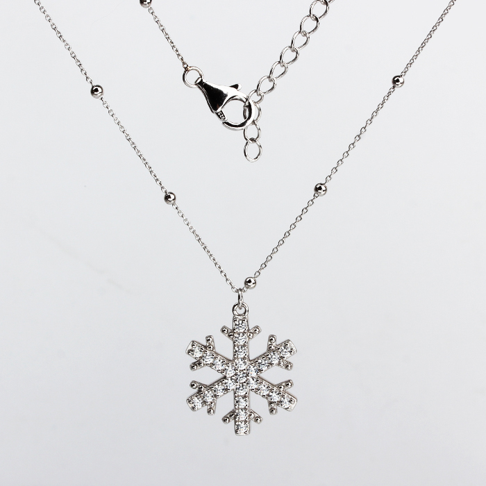 925 Sterling Silver Cubic Zirconia Snow Charm Necklace