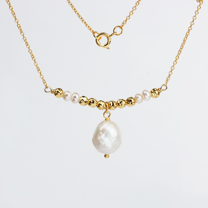 925 Sterling Silver Baroque Pearl Bead Chain Necklace