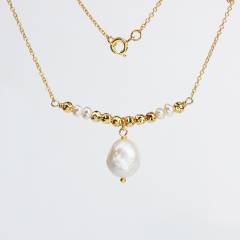 925 Sterling Silver Baroque Pearl Bead Chain Necklace