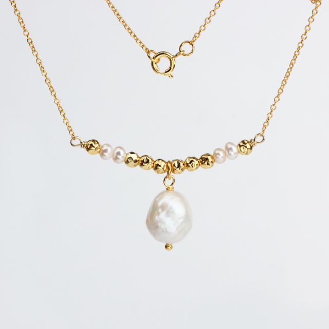 925 Sterling Silver Baroque Pearl Bead Chain Necklace