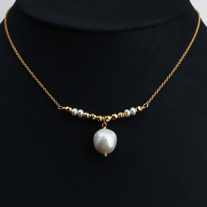 925 Sterling Silver Baroque Pearl Bead Chain Necklace