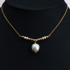 925 Sterling Silver Baroque Pearl Bead Chain Necklace