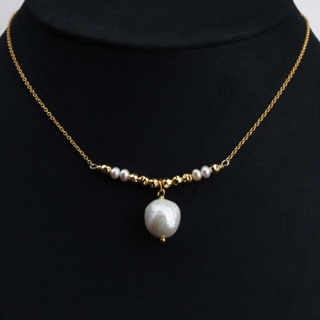 925 Sterling Silver Baroque Pearl Bead Chain Necklace