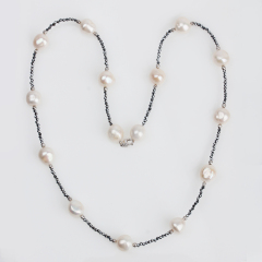 925 Sterling Silver Baroque Pearl Bead Chain Necklace