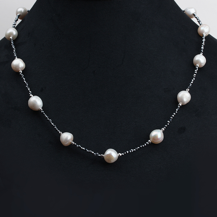925 Sterling Silver Baroque Pearl Bead Chain Necklace