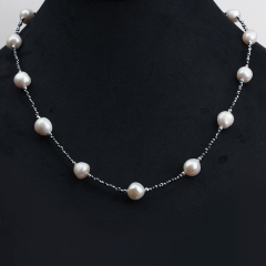 925 Sterling Silver Baroque Pearl Bead Chain Necklace