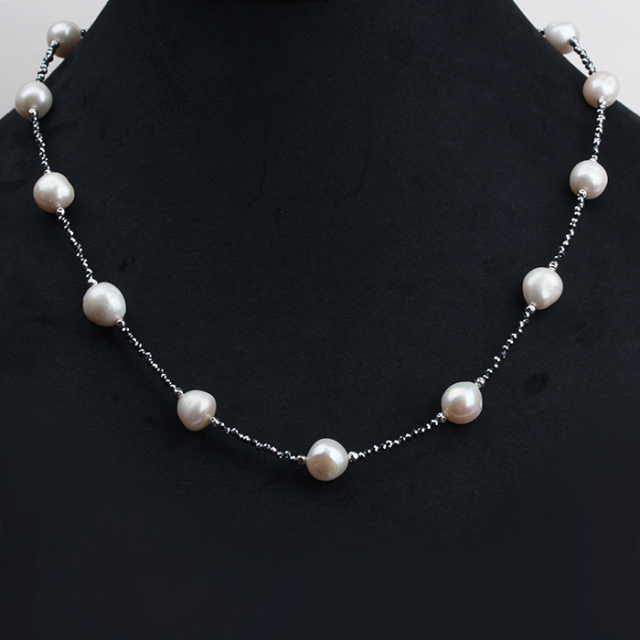 925 Sterling Silver Baroque Pearl Bead Chain Necklace