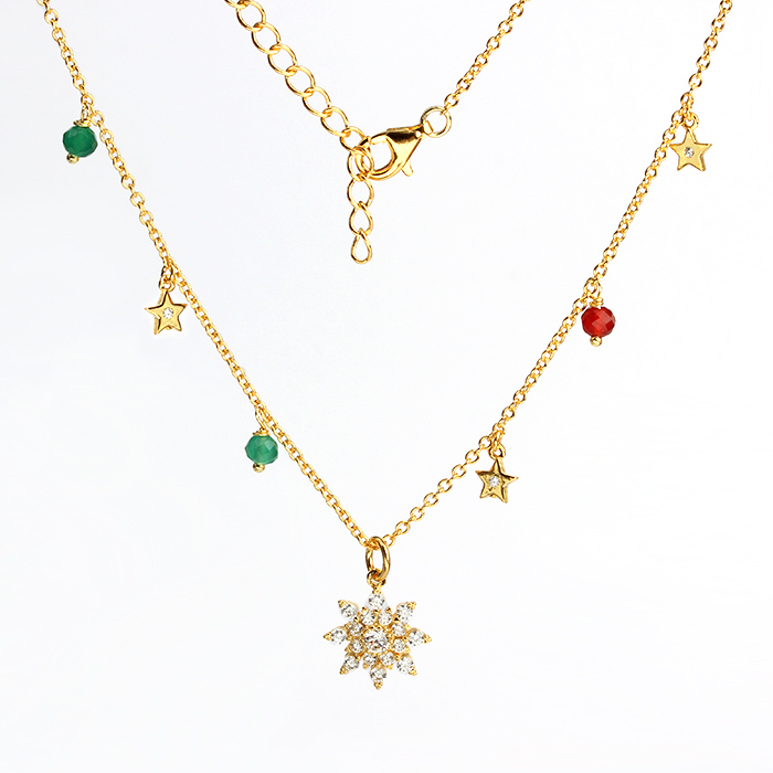 925 Sterling Silver Cubic Zirconia And Gemstone Star Necklace