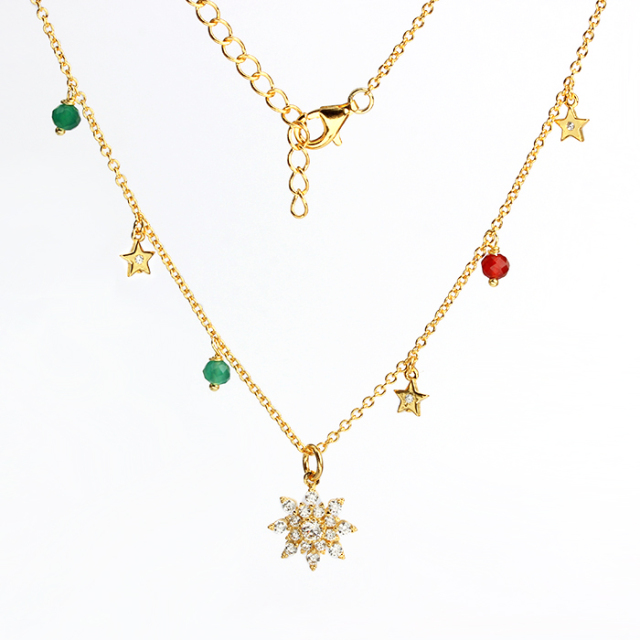 925 Sterling Silver Cubic Zirconia And Gemstone Star Necklace