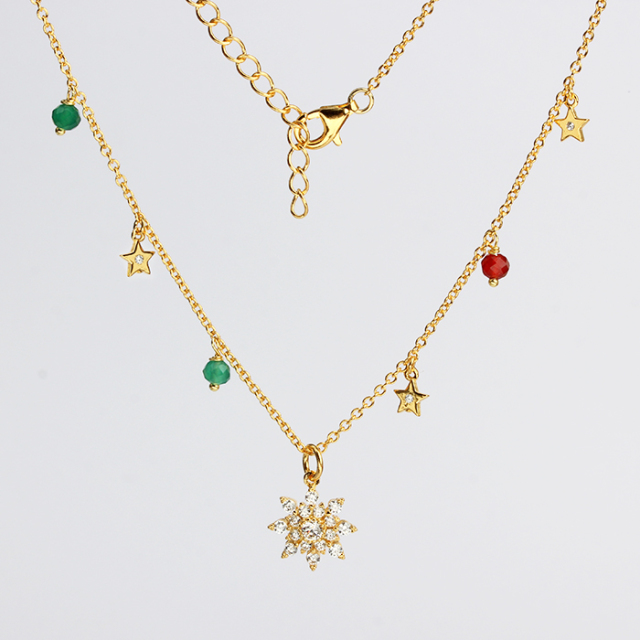 925 Sterling Silver Cubic Zirconia And Gemstone Star Necklace
