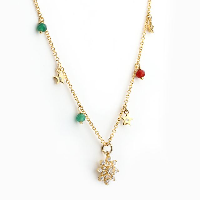 925 Sterling Silver Cubic Zirconia And Gemstone Star Necklace