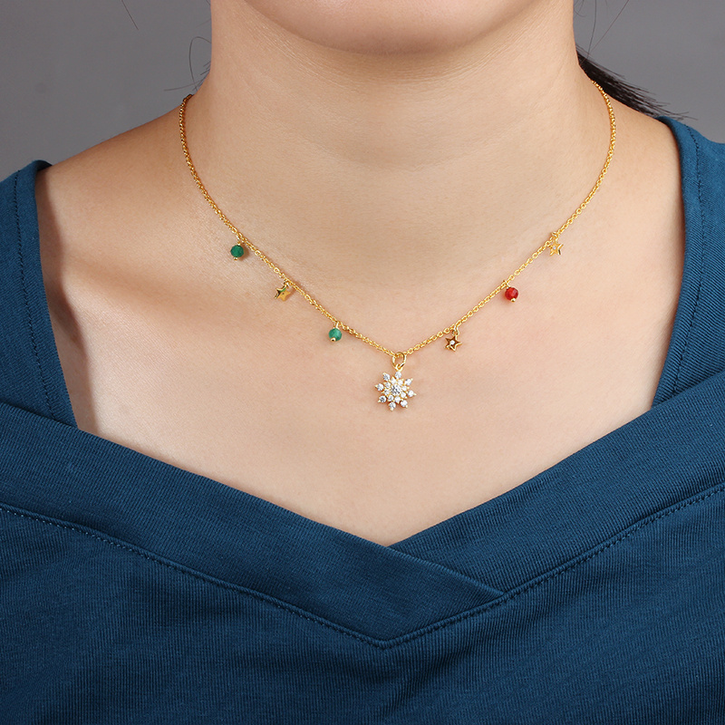 925 Sterling Silver Cubic Zirconia And Gemstone Star Necklace