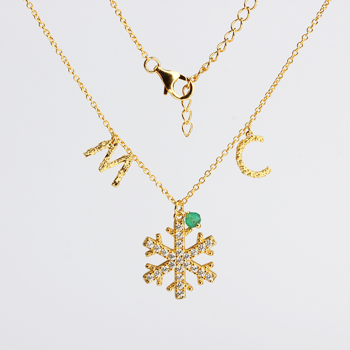 925 Sterling Silver Snow And Hammer Letter Charm Necklace
