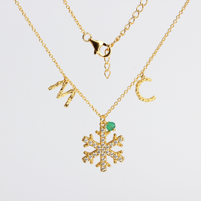 925 Sterling Silver Snow And Hammer Letter Charm Necklace