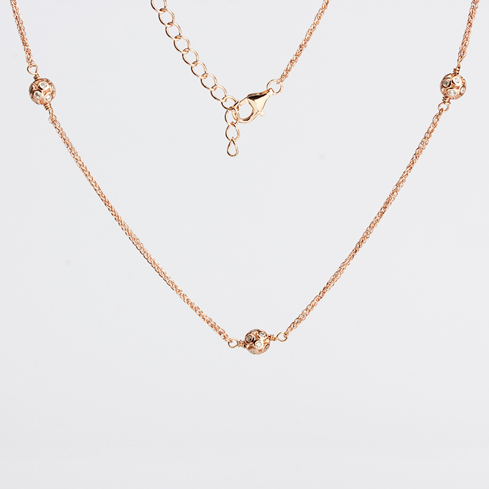 925 Sterling Silver Cubic Zirconia Bead Chain Necklace For Women