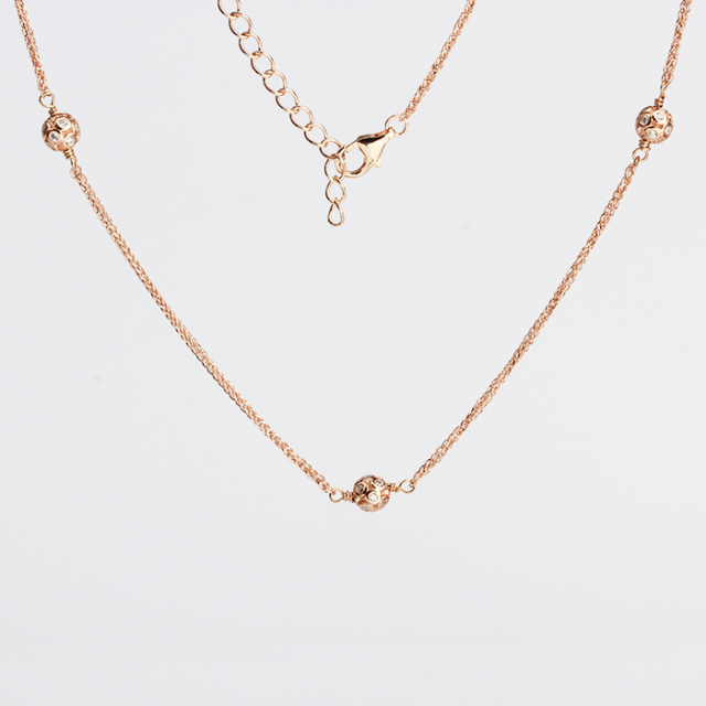 925 Sterling Silver Cubic Zirconia Bead Chain Necklace For Women