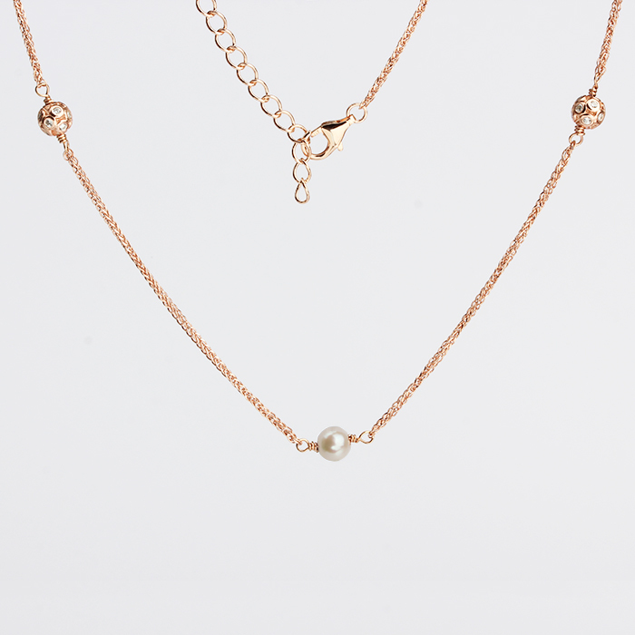 925 Sterling Silver Cubic Zirconia Bead Chain Necklace For Women