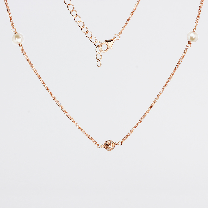 925 Sterling Silver Cubic Zirconia Bead Chain Necklace For Women