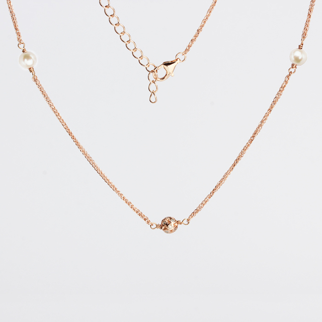 925 Sterling Silver Cubic Zirconia Bead Chain Necklace For Women