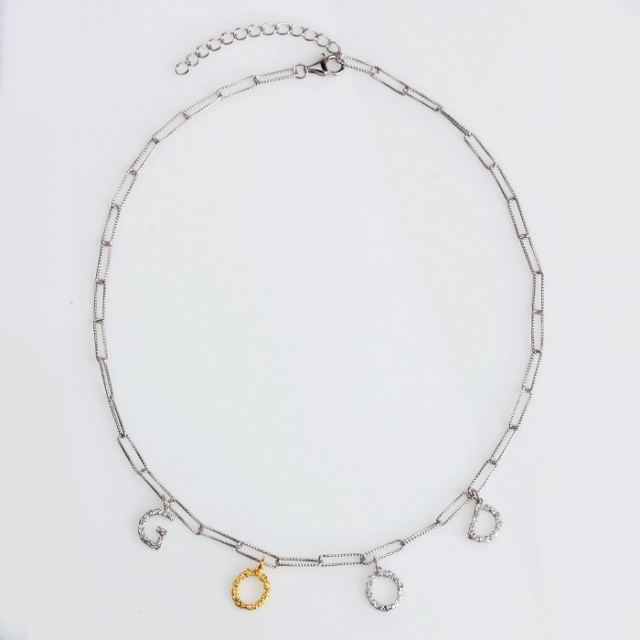 925 Sterling Silver Hammer Letter Chain Necklace For Women