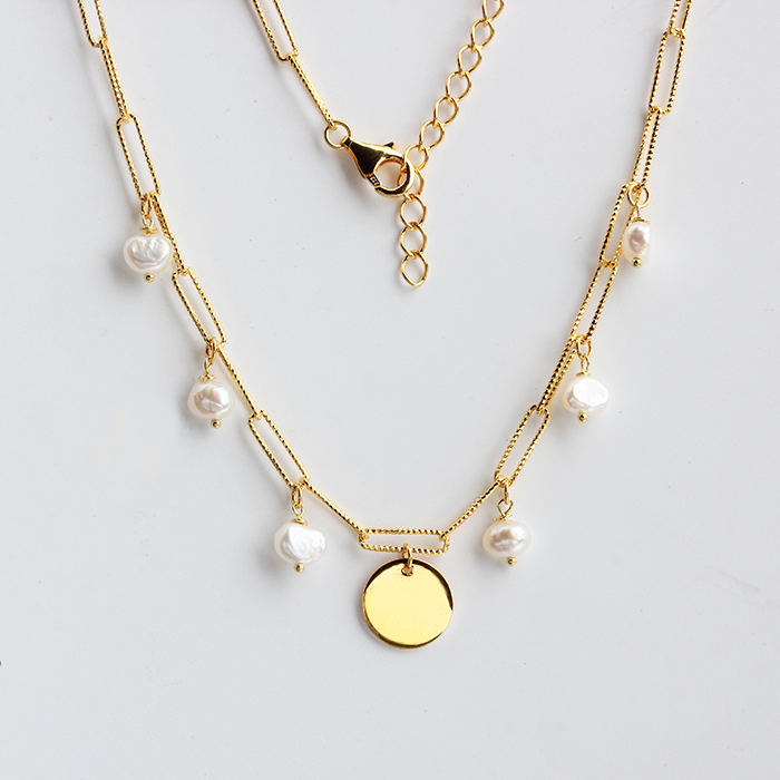 925 Sterling Silver Baroque Pearl Shiny Tag Necklace For Women