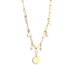 925 Sterling Silver Baroque Pearl Shiny Tag Necklace For Women