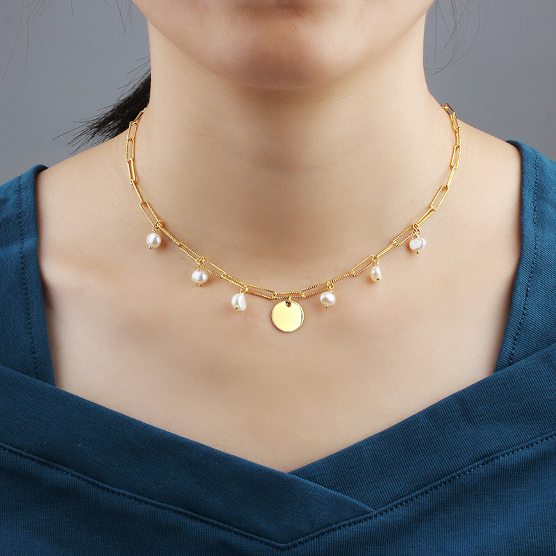 925 Sterling Silver Baroque Pearl Shiny Tag Necklace For Women