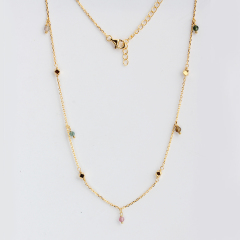 925 Sterling Silver Gemstone Square Bead Necklace For Women