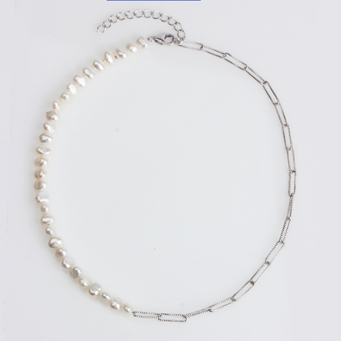925 Sterling Silver Baroque Pearl Long-Link Chain Necklace For Women