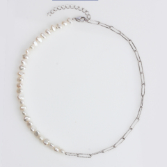 925 Sterling Silver Baroque Pearl Long-Link Chain Necklace For Women