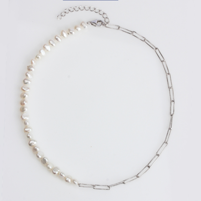 925 Sterling Silver Baroque Pearl Long-Link Chain Necklace For Women