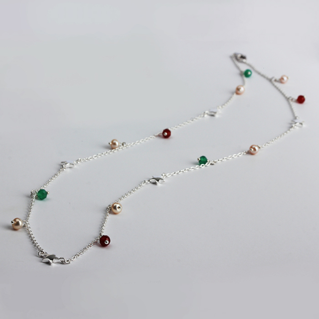 925 Sterling Silver Pearl And Gemtstone Star Necklace For Women