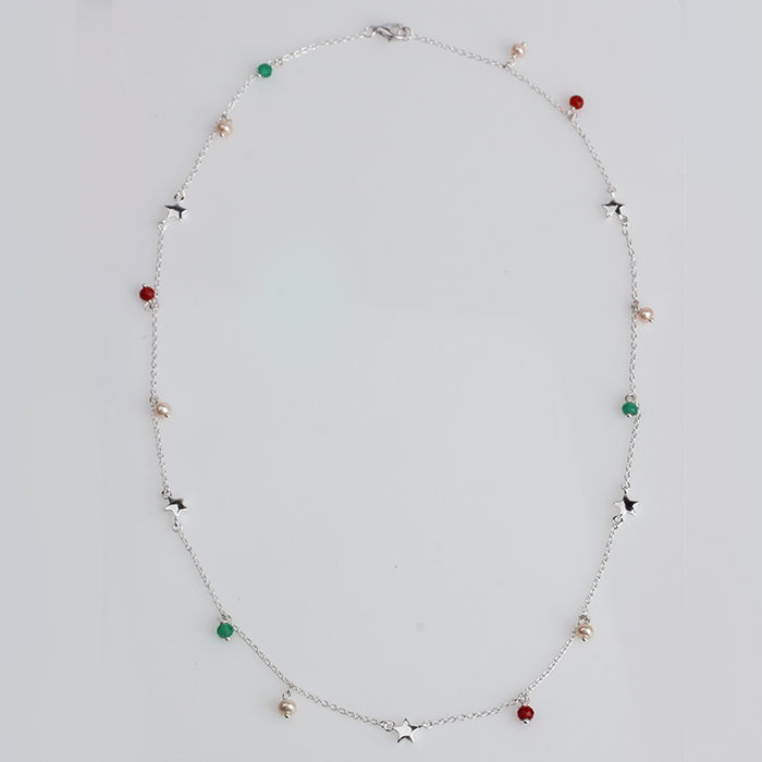 925 Sterling Silver Pearl And Gemtstone Star Necklace For Women