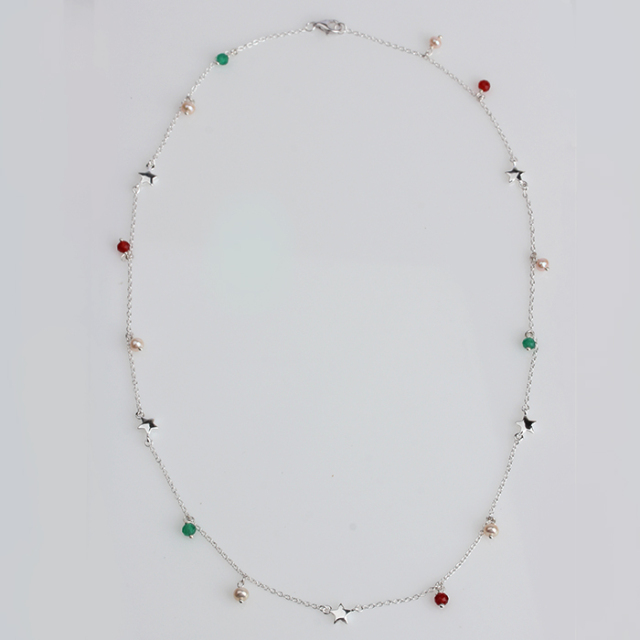 925 Sterling Silver Pearl And Gemtstone Star Necklace For Women