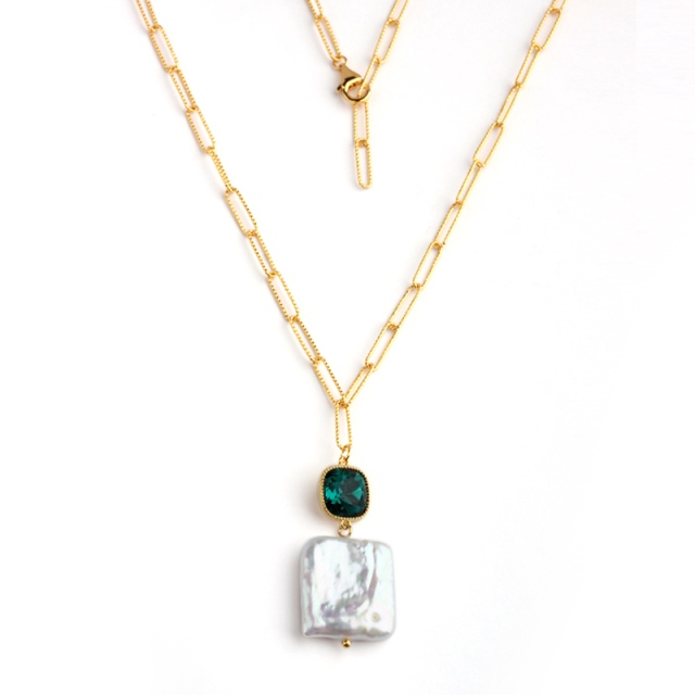 925 Sterling Silver Baroque Pearl  And Crystal Necklace For Women