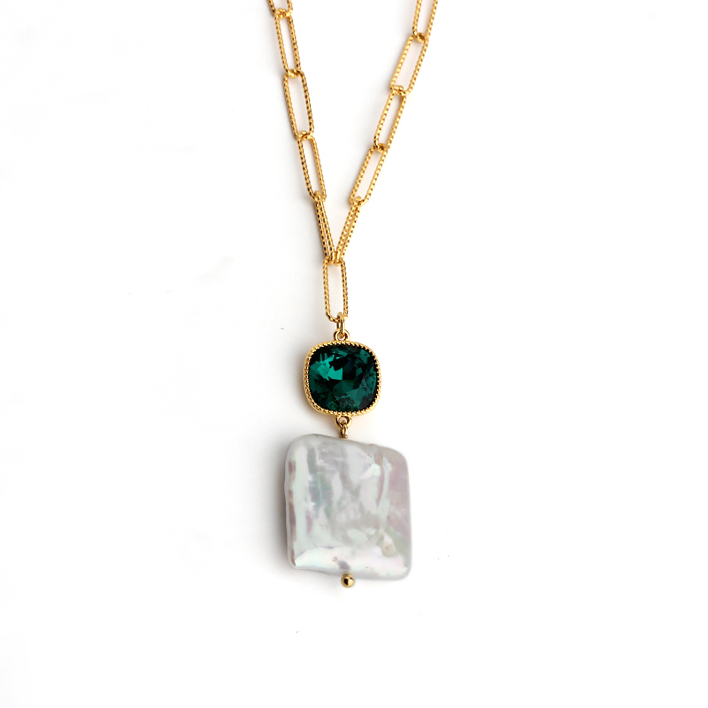 925 Sterling Silver Baroque Pearl  And Crystal Necklace For Women