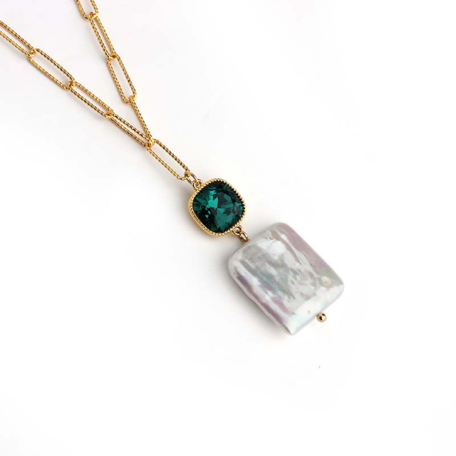 925 Sterling Silver Baroque Pearl  And Crystal Necklace For Women